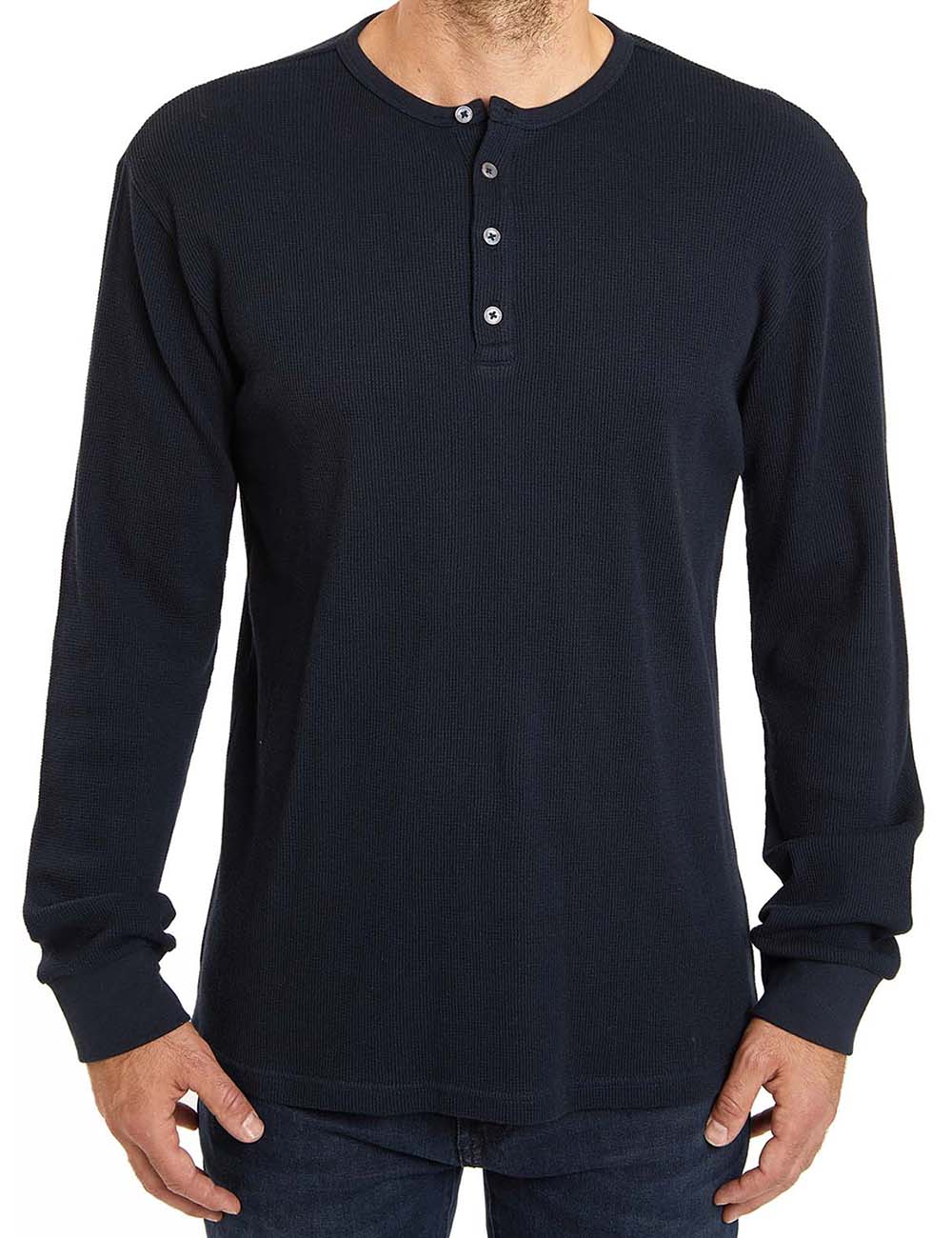 Slim Fit Men's Long Sleeve Waffle Henley Shirt Men's Long
