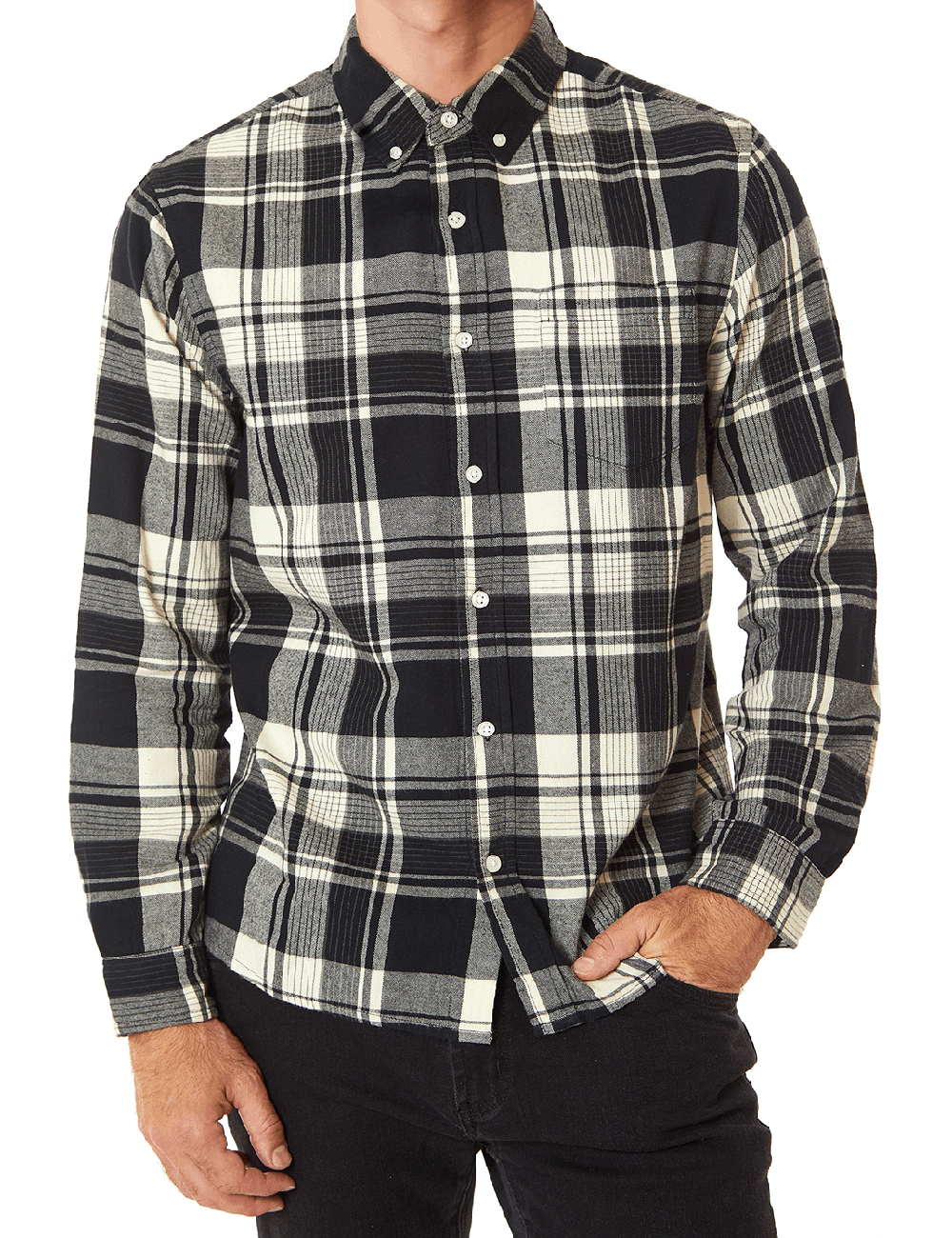 FLANNEL BUTTON DOWN SHIRT W POCKET - Main Image