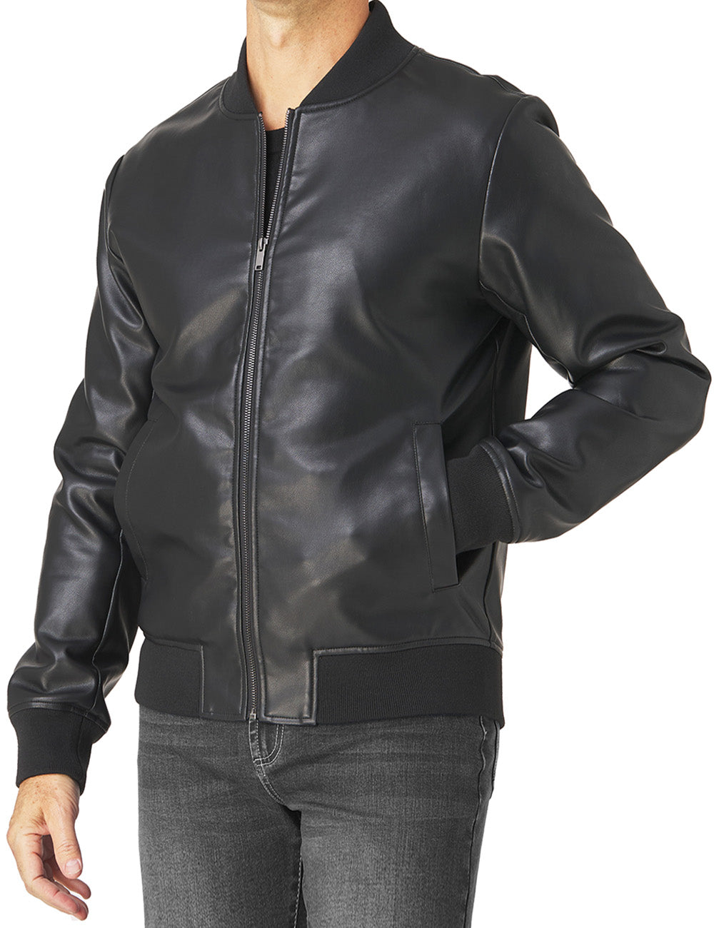 Faux Leather Bomber Jacket