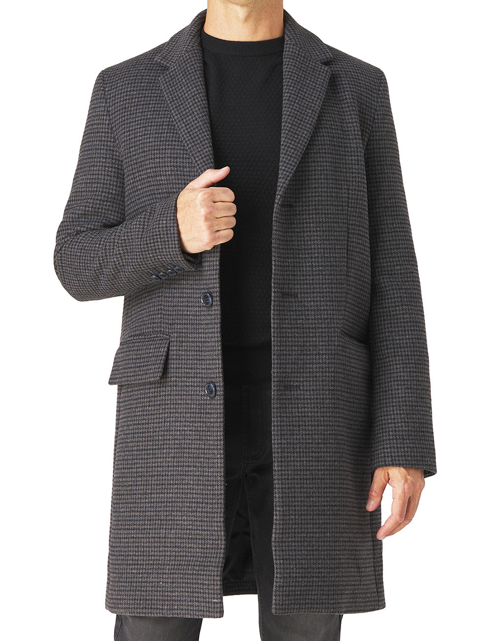 Slate Stone Wool Houndstooth Longline Top Coat