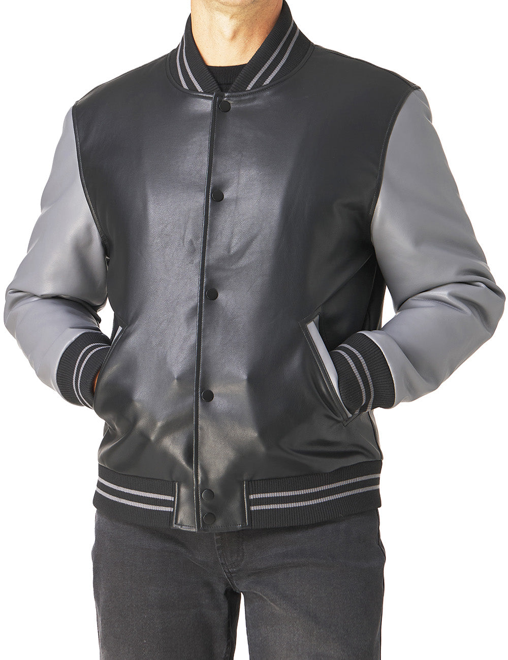 Faux Leather Varsity Jacket