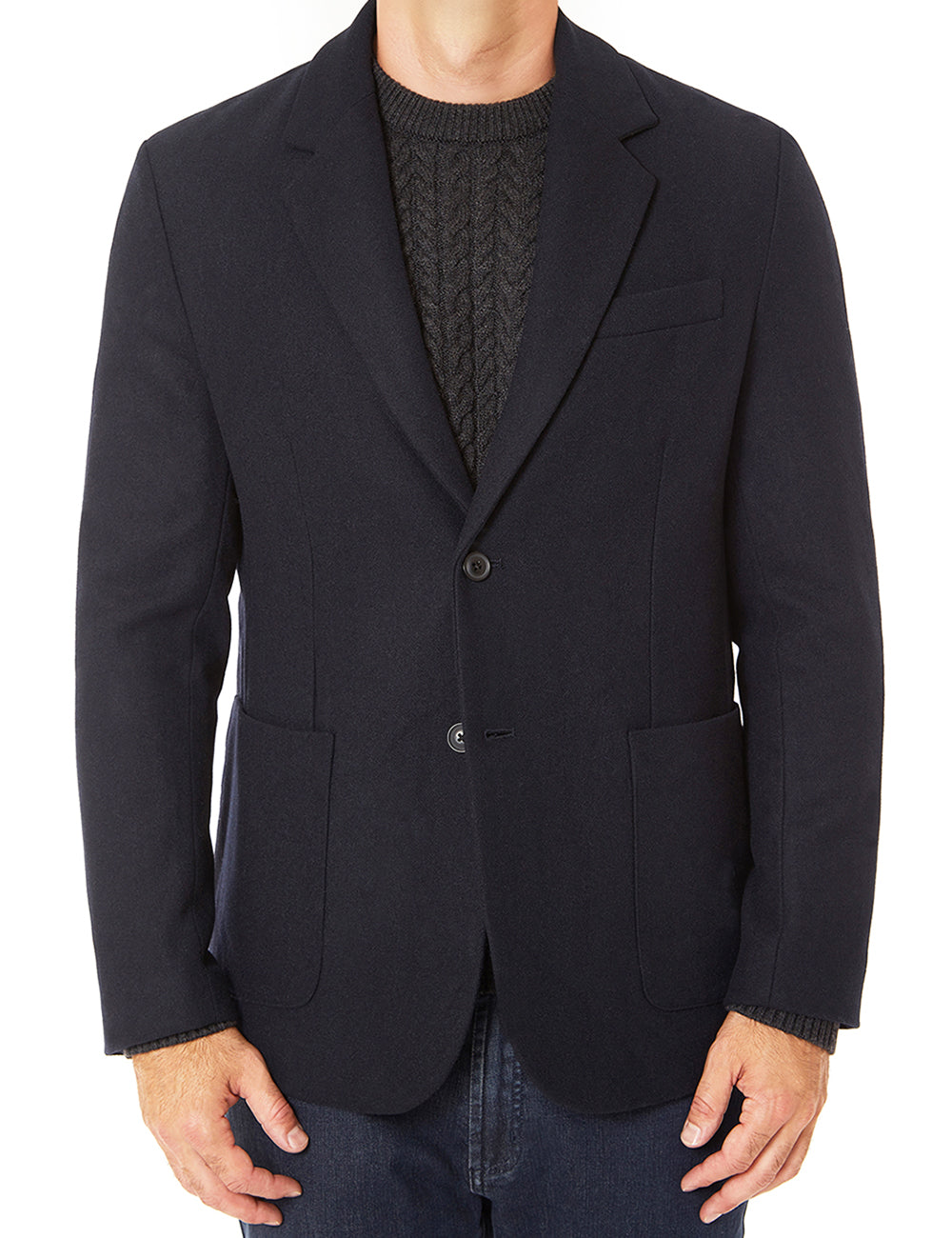 Wool Notch Lapel Herringbone Blazer