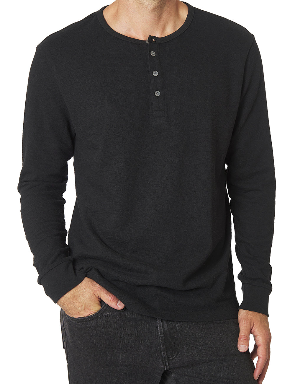 Long Sleeve Textured Knit Henley