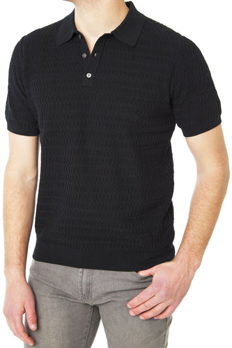 Men’s Pullover Short Sleeve Wave Knit Sweater Polo Shirt
