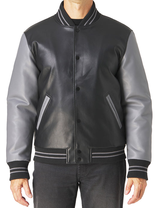 Faux Leather Varsity Jacket