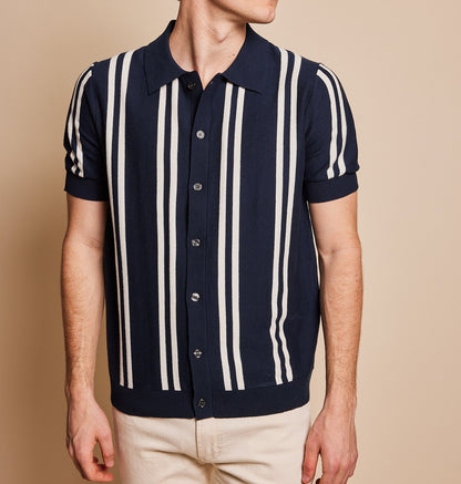 Murray Stripe Button Up Cotton Sweater