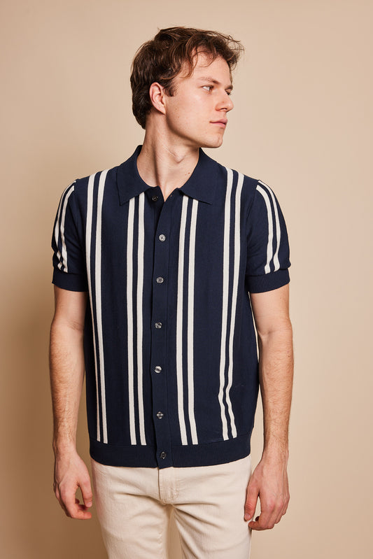 Murray Stripe Button Up Cotton Sweater