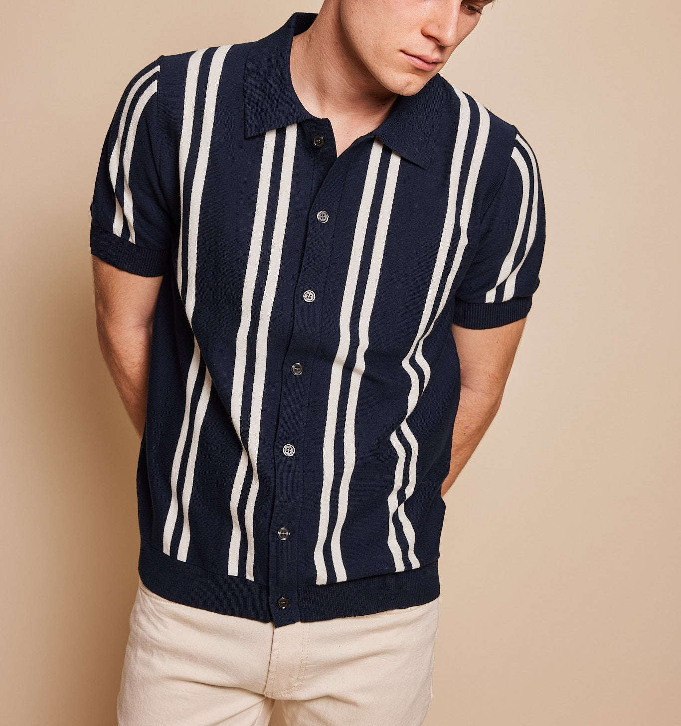 Murray Stripe Button Up Cotton Sweater