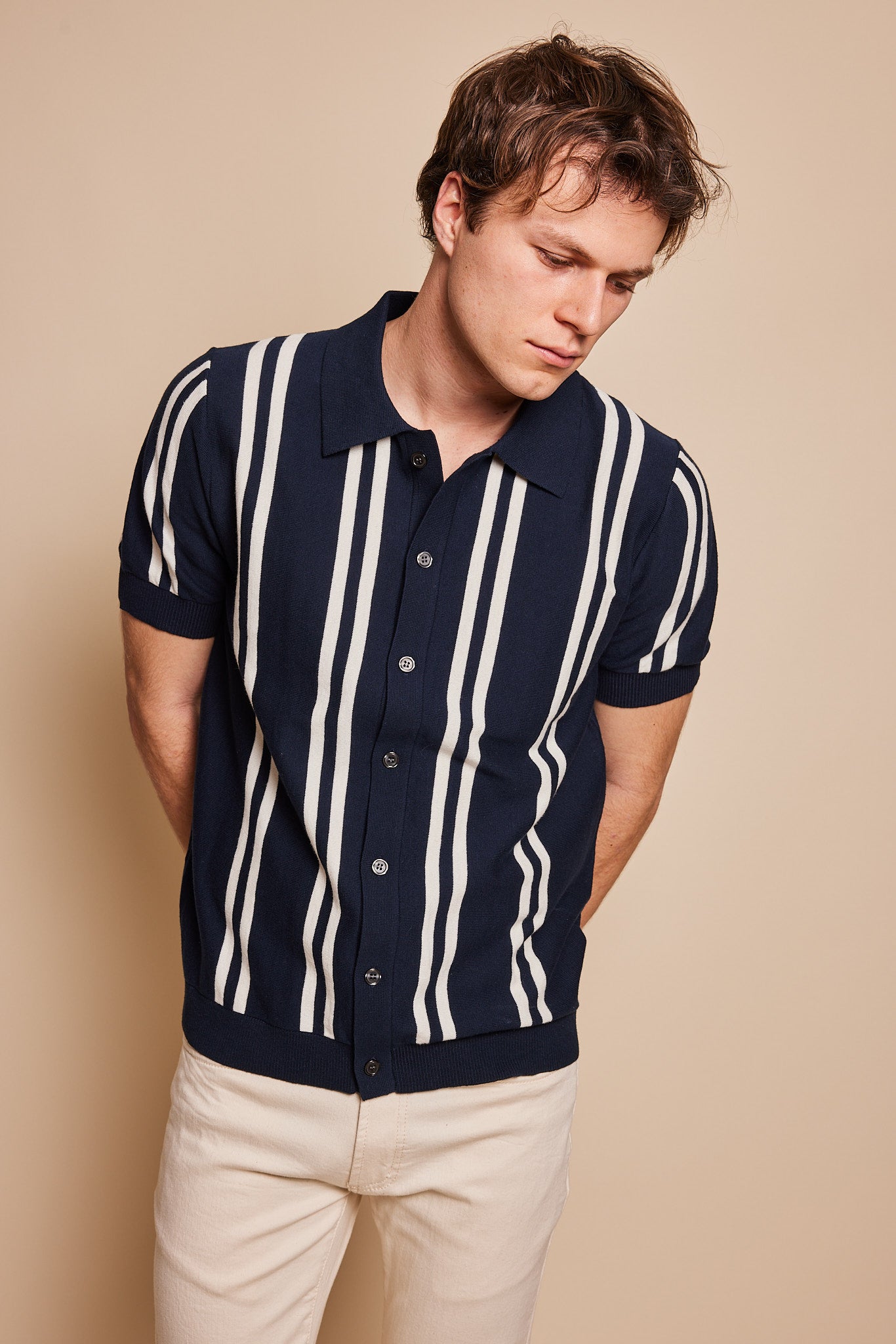 Murray Stripe Button Up Cotton Sweater