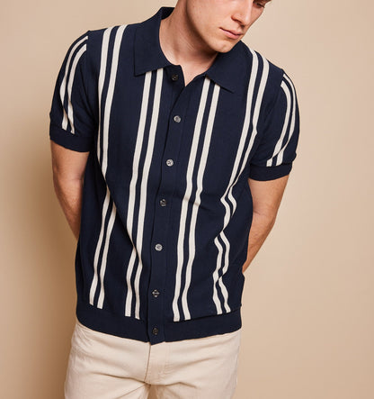 Murray Stripe Button Up Cotton Sweater
