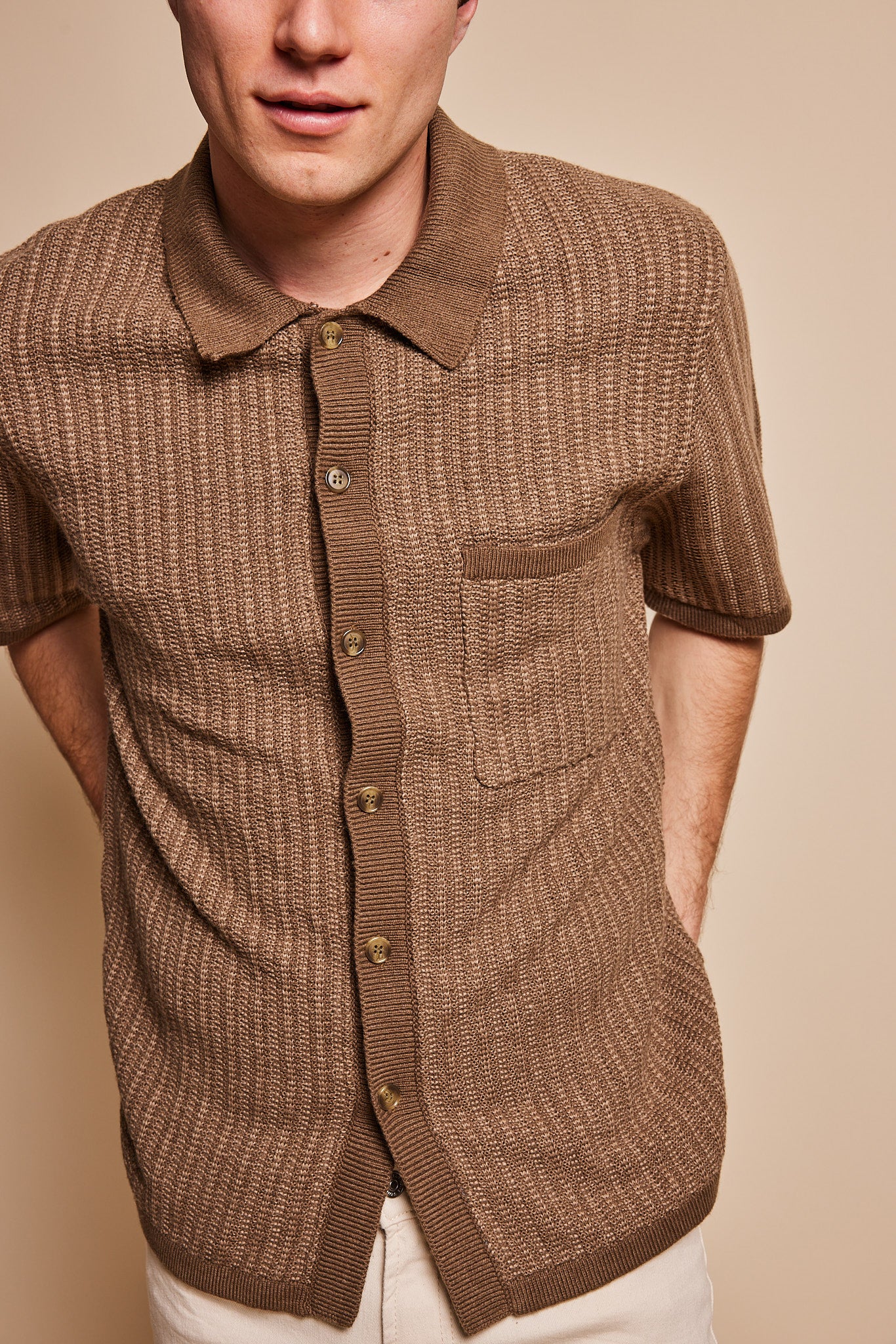 Hudson Button Front Short Sleeve Sweater