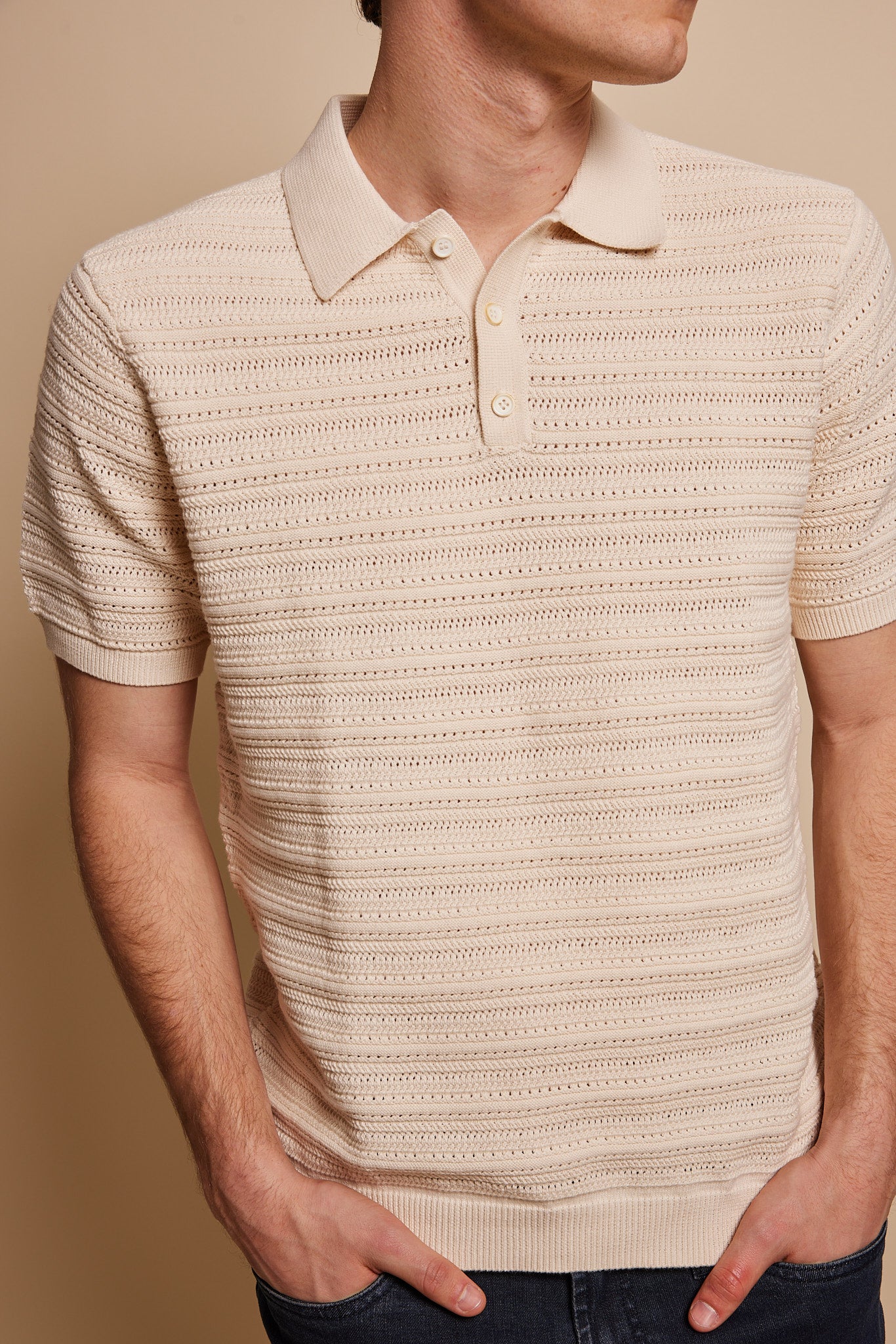 Brooklyn Mixed Weave Stripe Sweater Polo