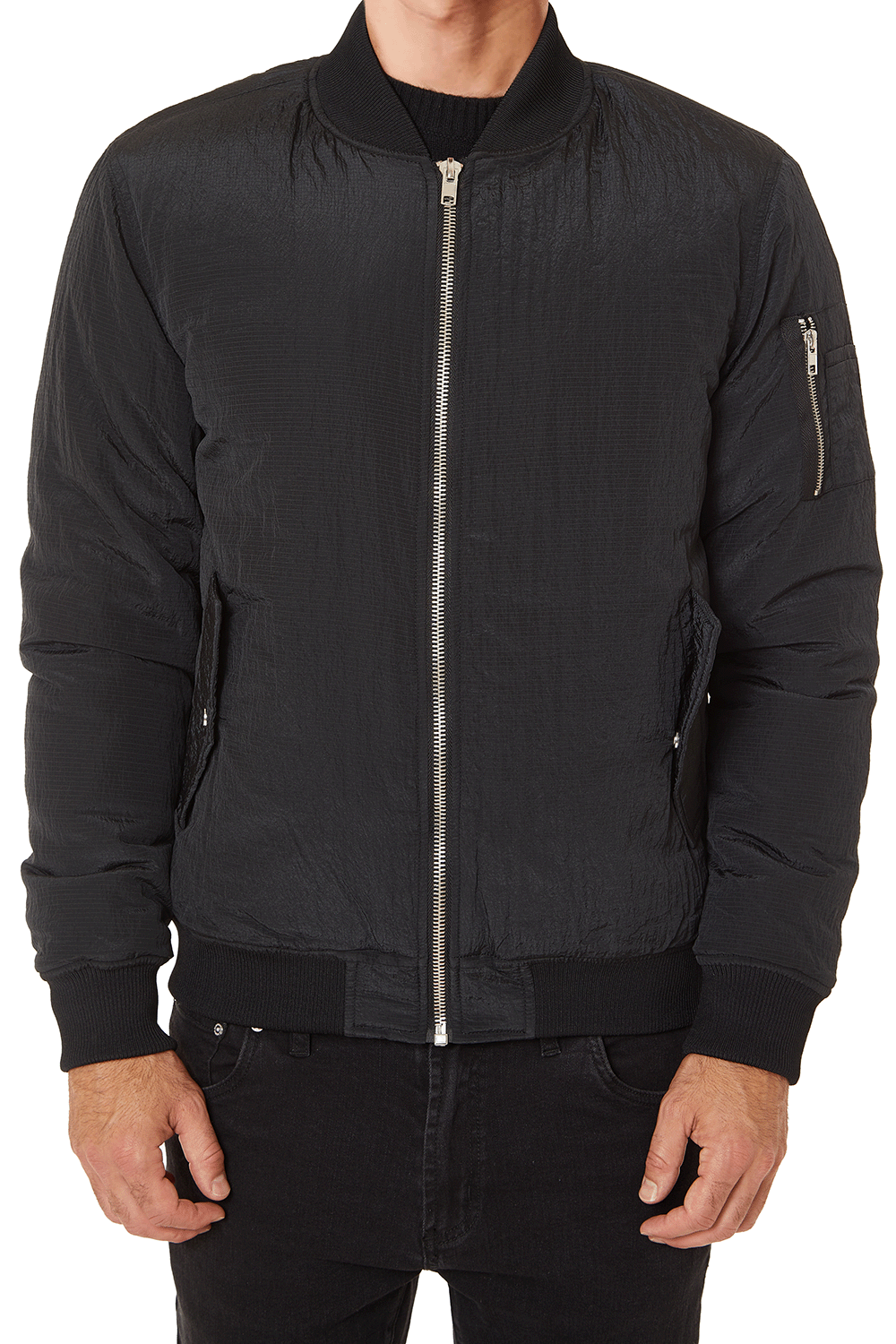 Slate Stone Nylon Ripstop Bomber Jacket Black S